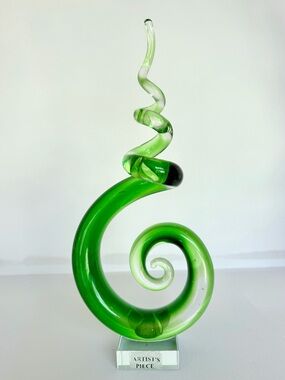 Vintage Green Spiral Glass Art Sculpture - Artist's Piece Corkscrew Design